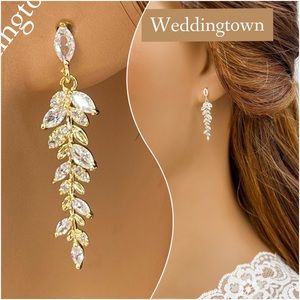 Dainty gold marquise dangle earrings